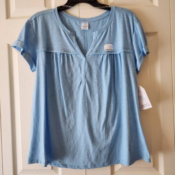 Time And Tru Womens Maternity Blue Top Size S Short Sleeve NWT Split Neck Tee - Picture 1 of 8